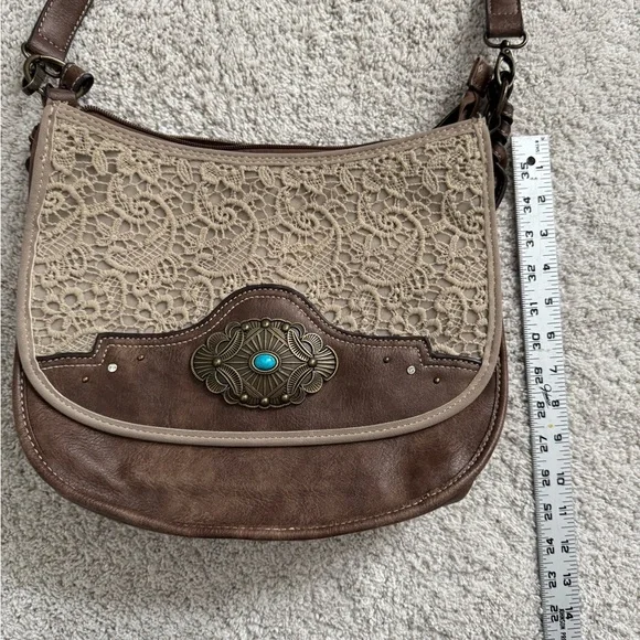 Justin Crossbody Brown and Cream Lace with Turquoise Stone - Picture 8 of 11